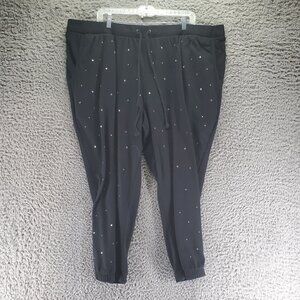 Roamans Pants Womens Plus Size 26/38 2X Black Drawstring Rhinestone Joggers